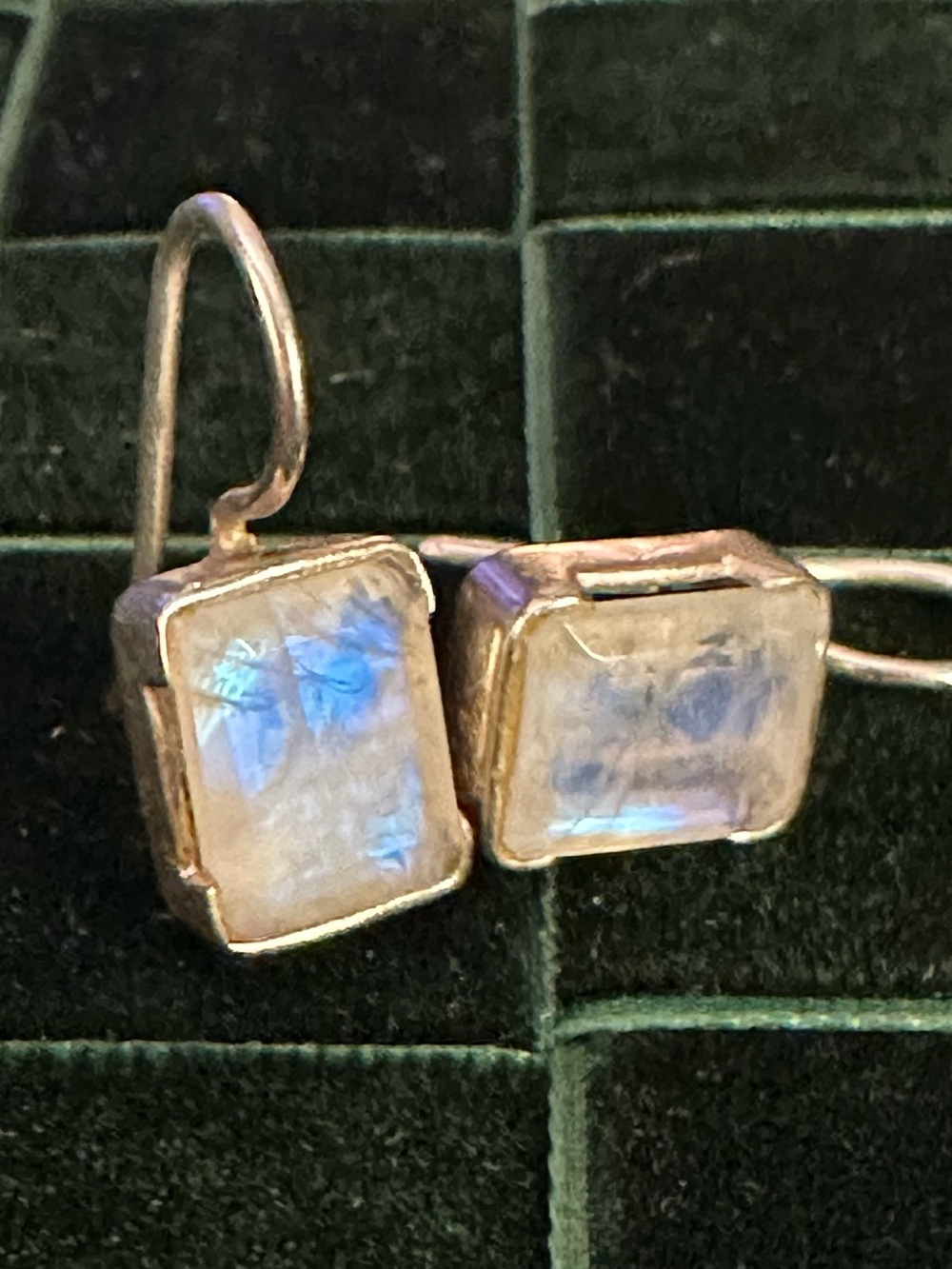 Moonstone and Silver 925 Drop Earrings - Flashes Blue - from India